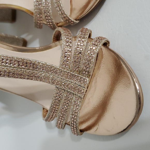 David's Bridal Shoes - David's Bridal Champagne Rhinestones Gold Strappy Heels Women's Size 8